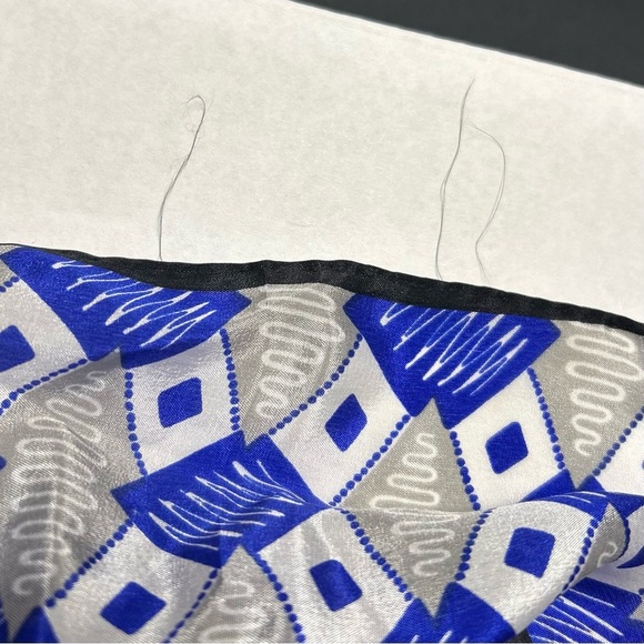 Vintage Silk Scarf in Blue Silver and Black Retro Design by Anne Klein - Picture 7 of 7